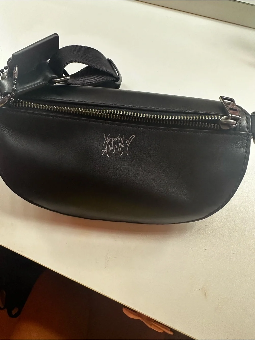 Selena Gomez Coach Black Leather Embroidered Crossbody with Gold Tone Hardware